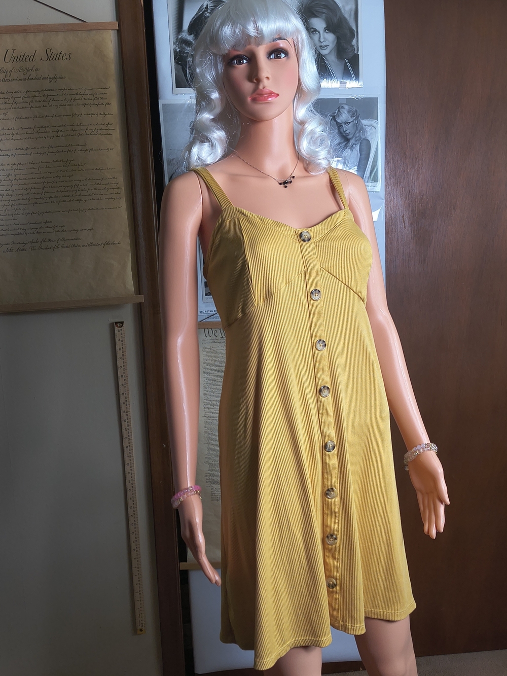 No Boundaries Yellow Ribbed Button Front Mini Dress XXL Cottagecore